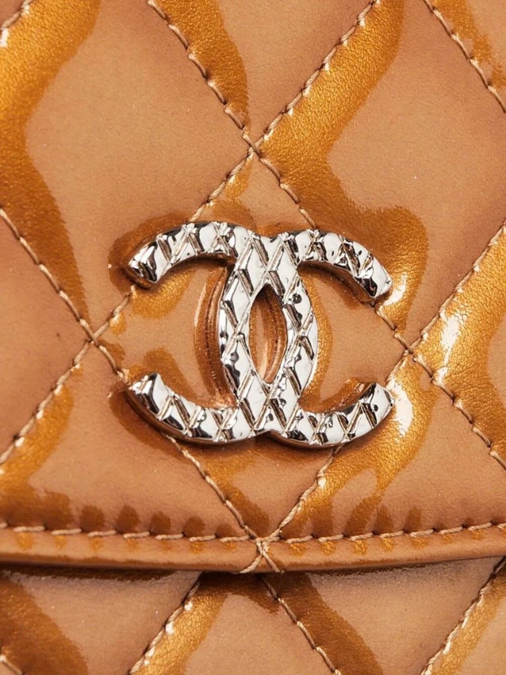 Chanel Bronze Quilted Patent Leather Brilliant CC WOC Clutch Bag - Picture 5 of 11